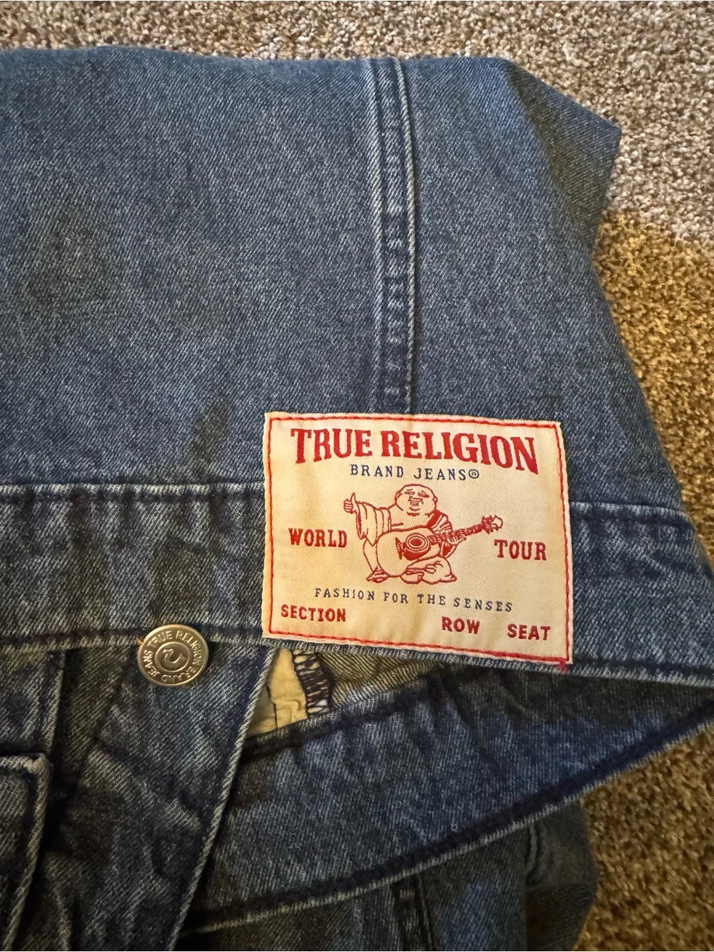 True Religion True Logo Medium Blue Quartz Wash Denim Jacket Mens Small NWT Rare
